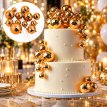 Set cake topper Bolitas espejadas dif. tamaños DORADO x12U. con pinche