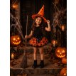 Hallo. Disfraz Bruji Pollera naranja con gorro naranja deco